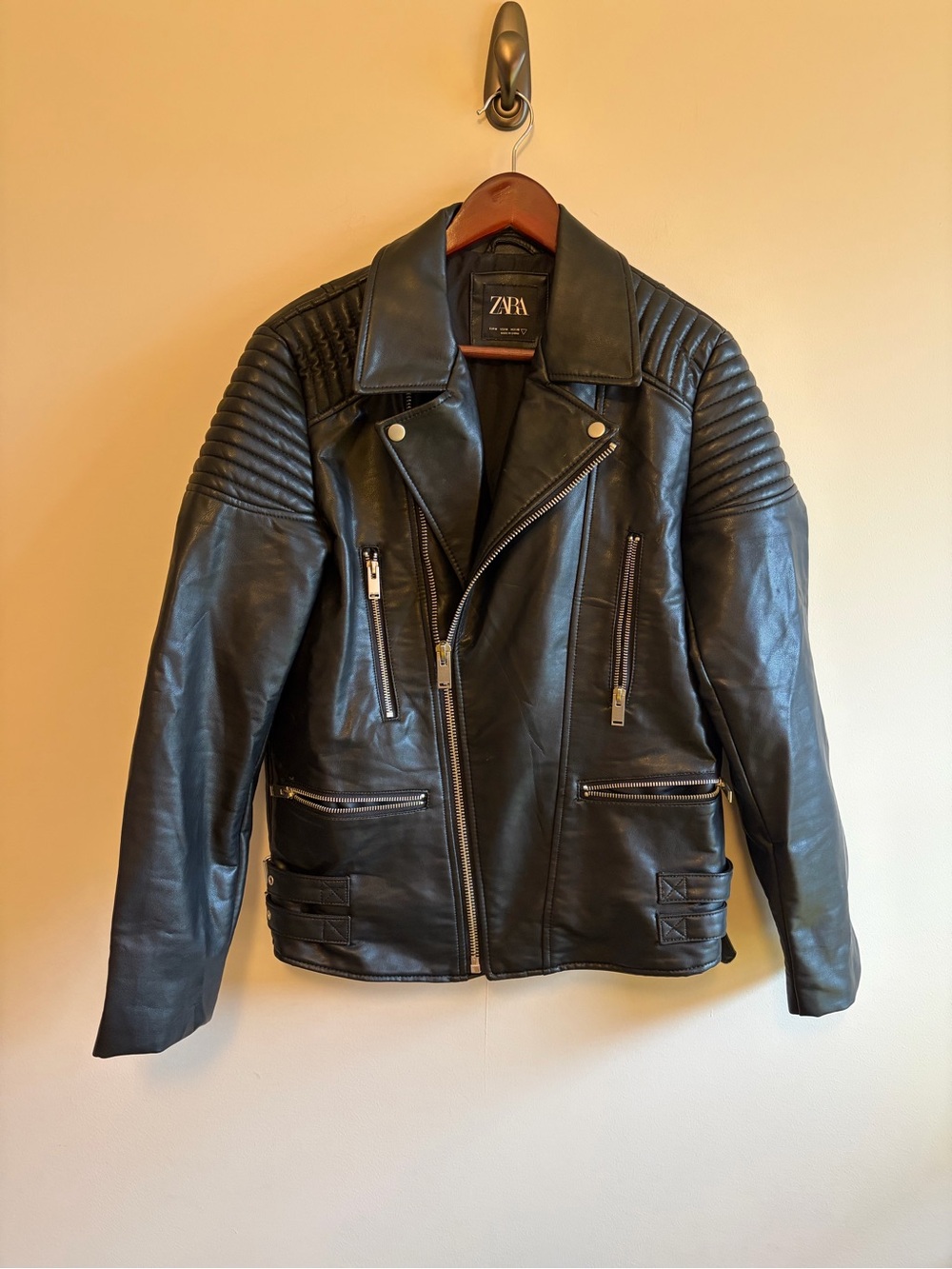 ZARA Black Quilted Faux Leather Biker Jacket